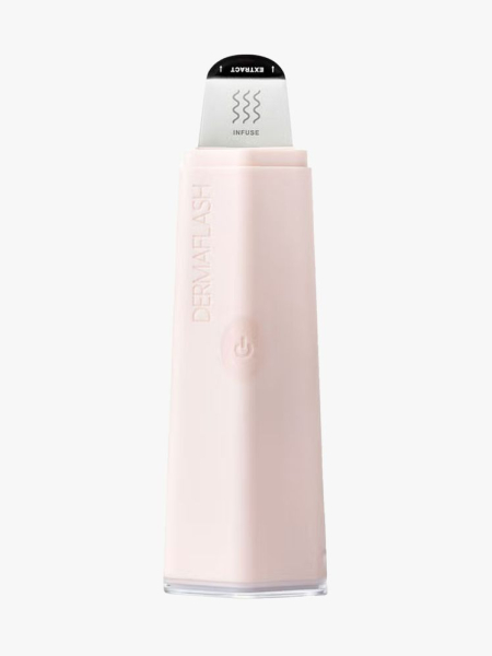 Dermaflash Dermopore+ Ultrasonic Pore Extractor + Skincare Infuser in branded component on a light gray background